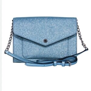 Nwt. Kate Spade flap crossbody, glitter fabric, frosted sky, tinsel, lined bag